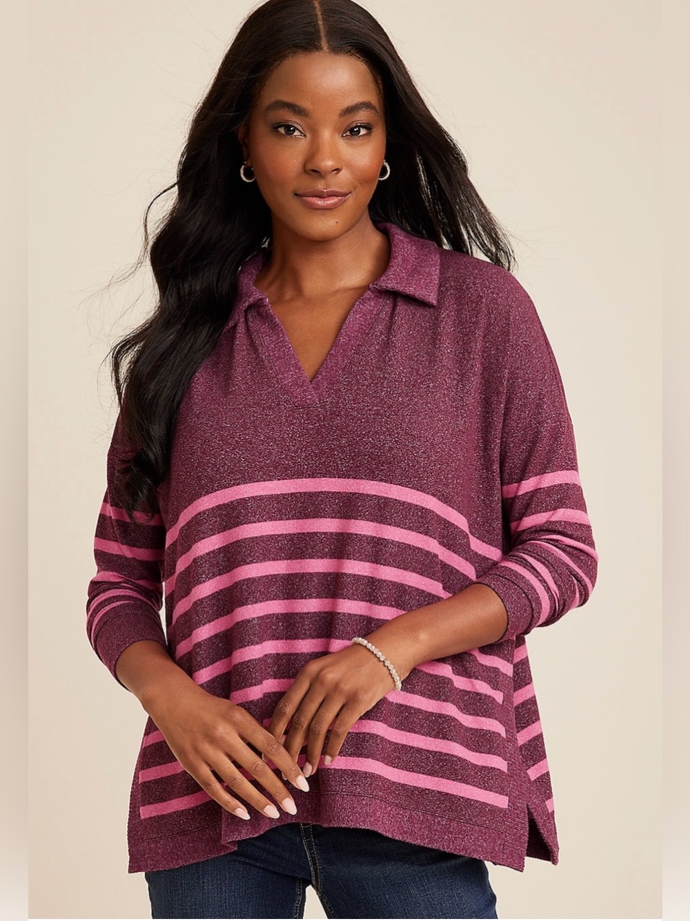 Maurices Collared Fairview Striped Top Size Medium NWT